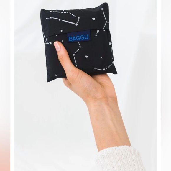 BAGGU Standard Reusable Nylon Shopping Bag Grocery Tote Black Constellation - Picture 2 of 6